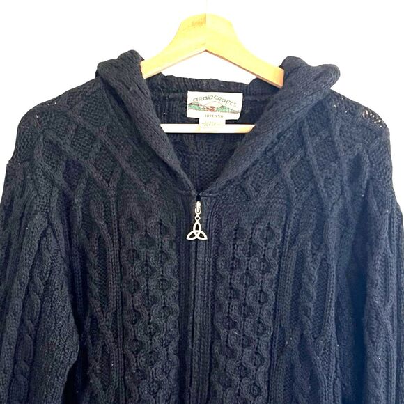 Aran Crafts Womens 100% Merino Wool Hooded Cable Knit Cardigan Sweater Full Zip - Picture 3 of 10
